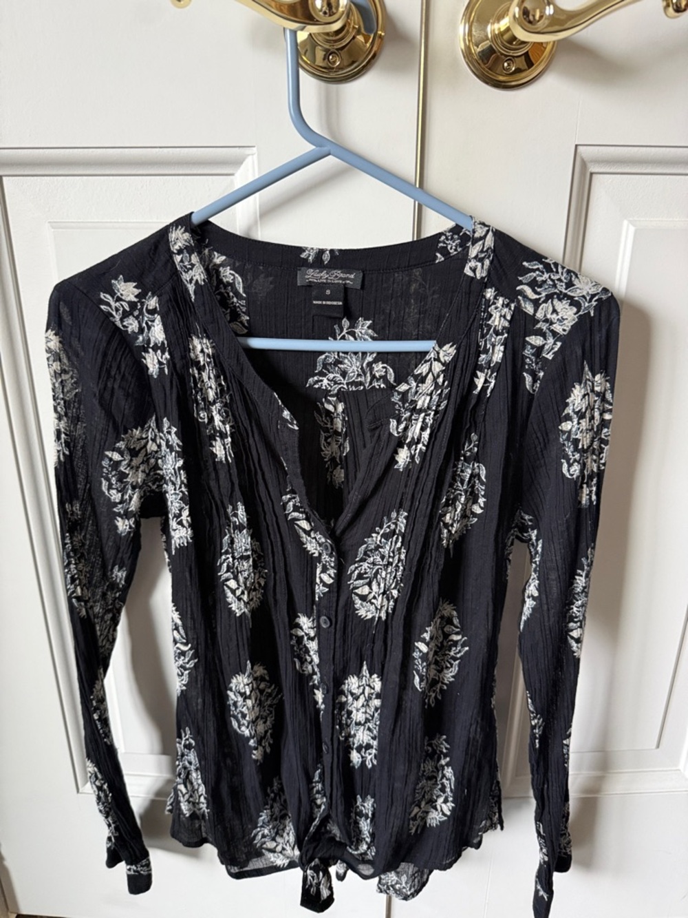 Lucky Brand Black Floral Button-Front Blouse